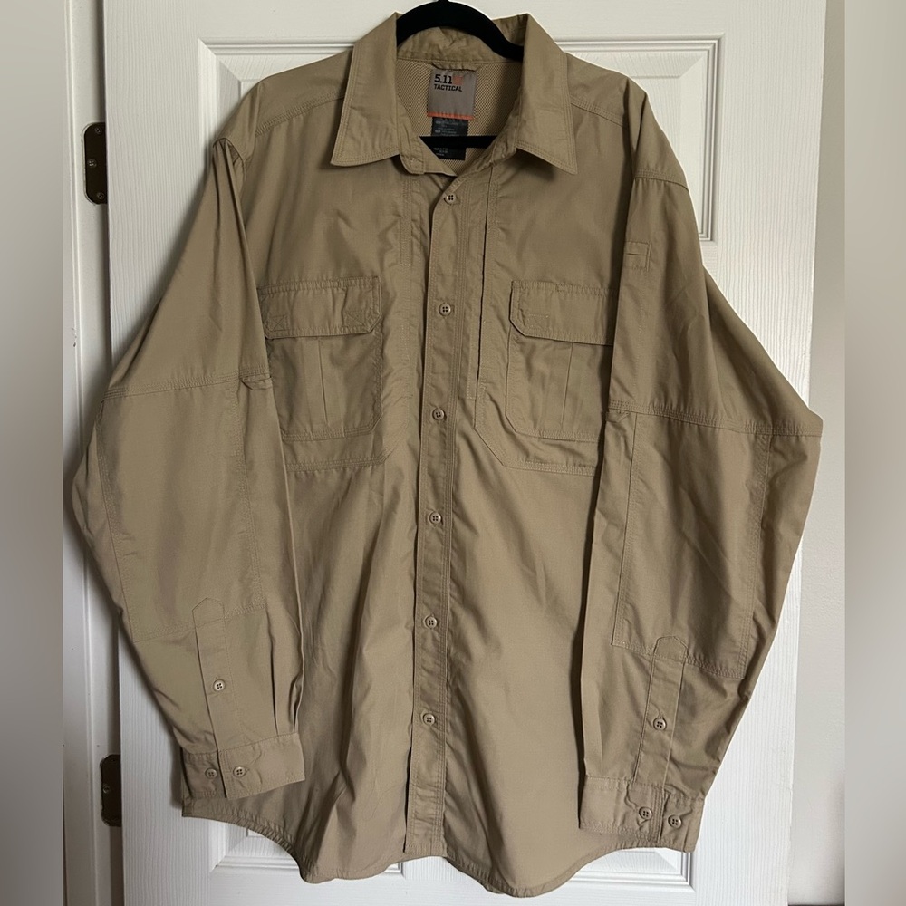 5.11 Tactical Khaki Long Sleeve Button Down Shirt Men’s XLT Outdoorsman Utility